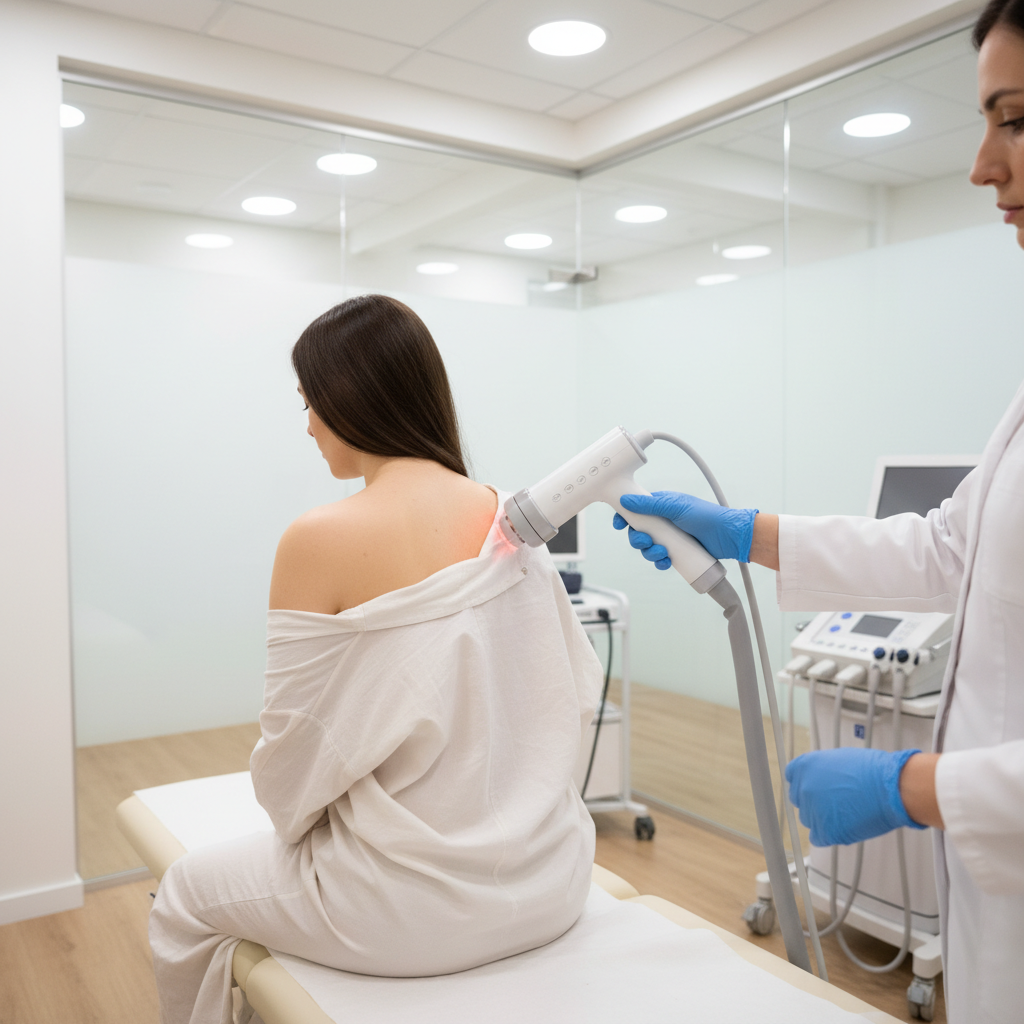 Professional near-infrared light therapy application in a clinical setting