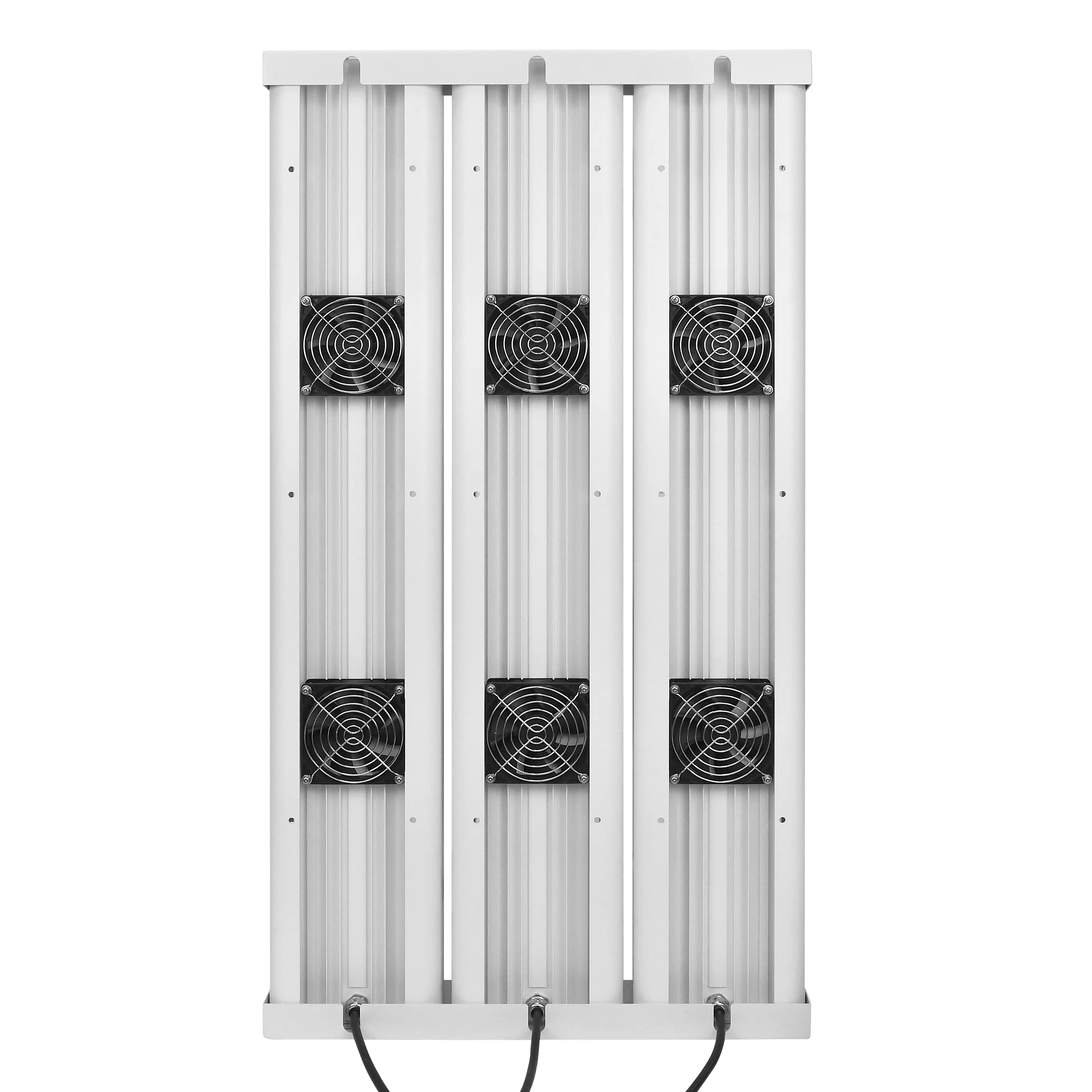 Back view of Youlumi YL-IRP010-03L red light therapy panel with aluminum heat-sink fins and six cooling fans, isolated on white background