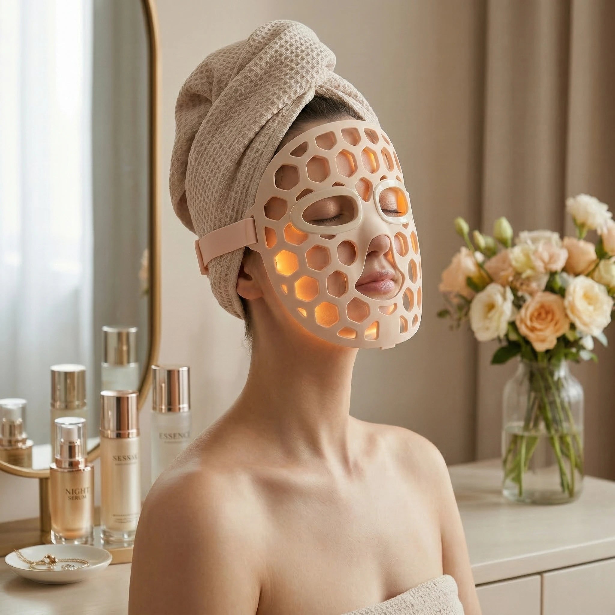 YouLumi 4-Color LED Light Therapy Face Mask, 70 Quad-Chip LEDs, Rechargeable