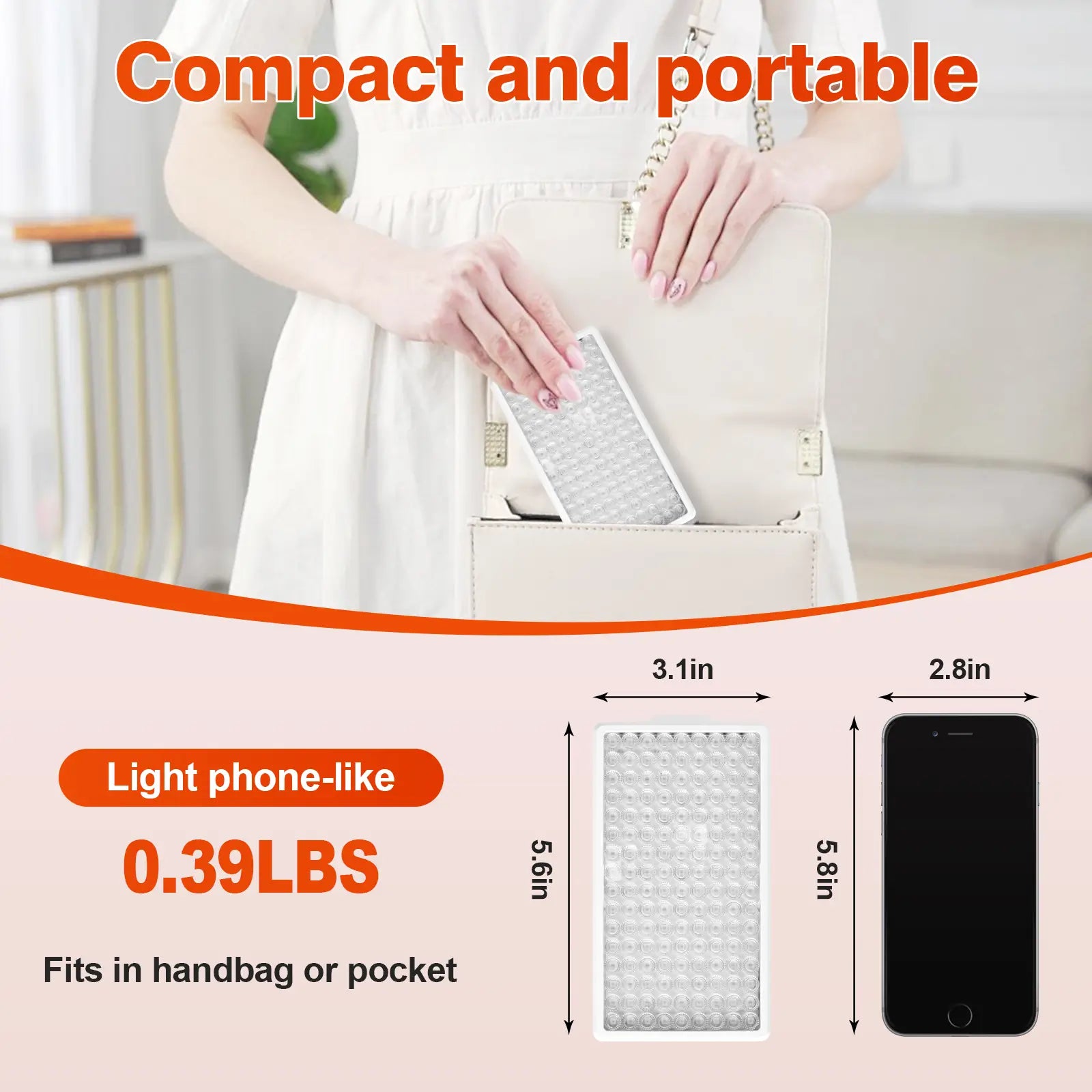 Compact and portable mini red light therapy device fits in handbag or pocket