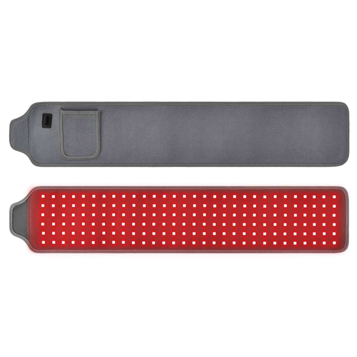YOULUMI Red Light Therapy Belt: Front and back view, highlighting red light therapy panel and grey backing.