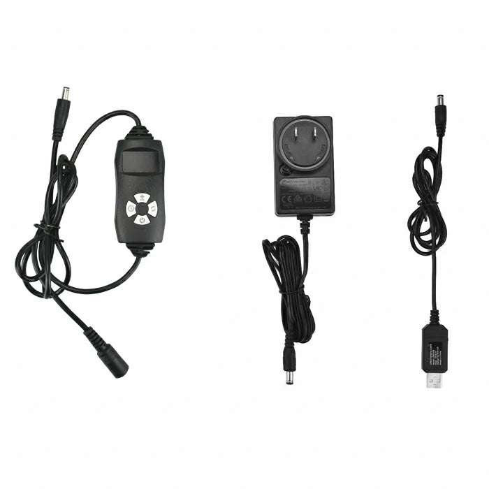 YOULUMI Red Light Therapy Belt accessories: Controller, Power Adapter, and USB cable for the therapy belt.