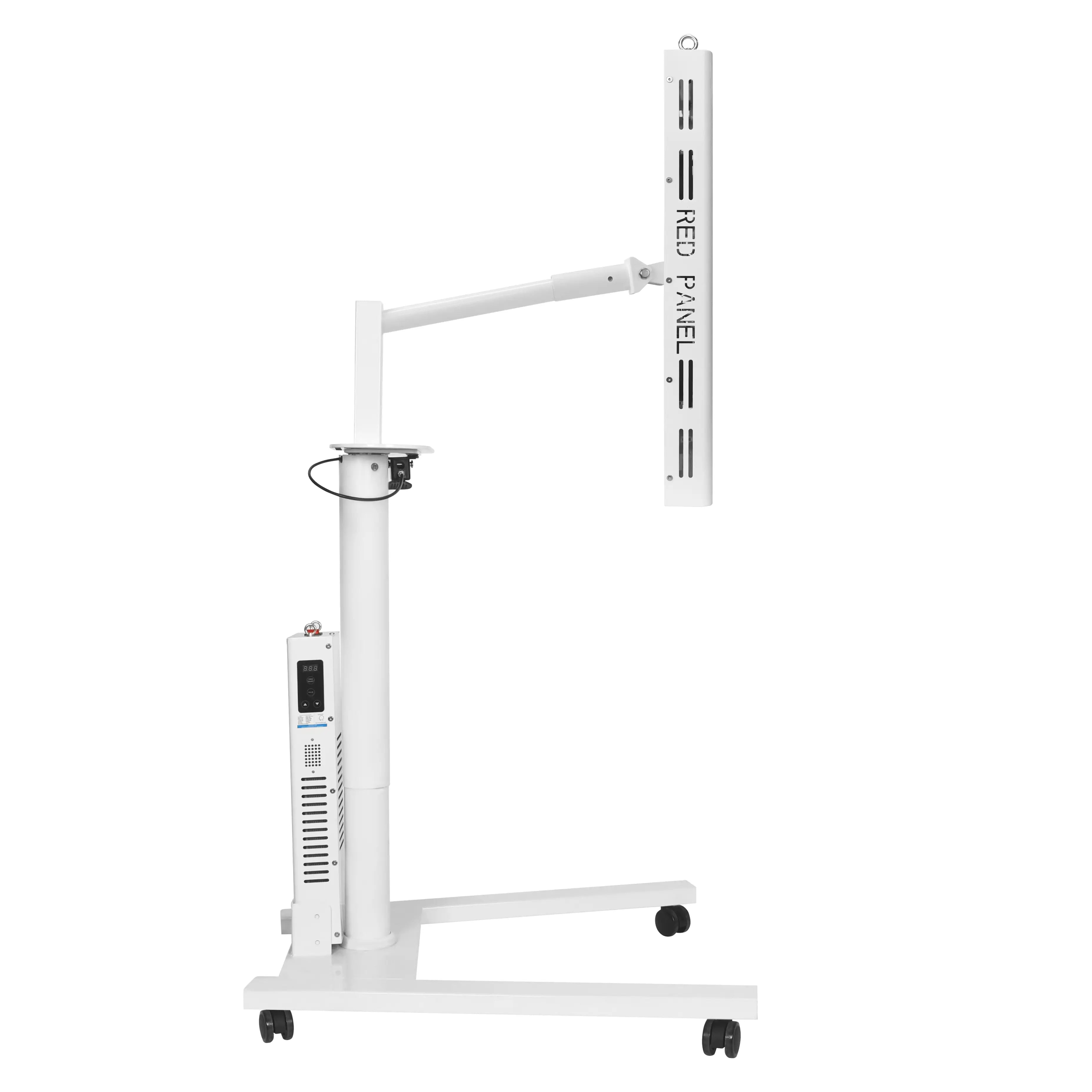 Side view of YL-IRP010-04T red light therapy panel showing slim profile, ventilation slots, and control system