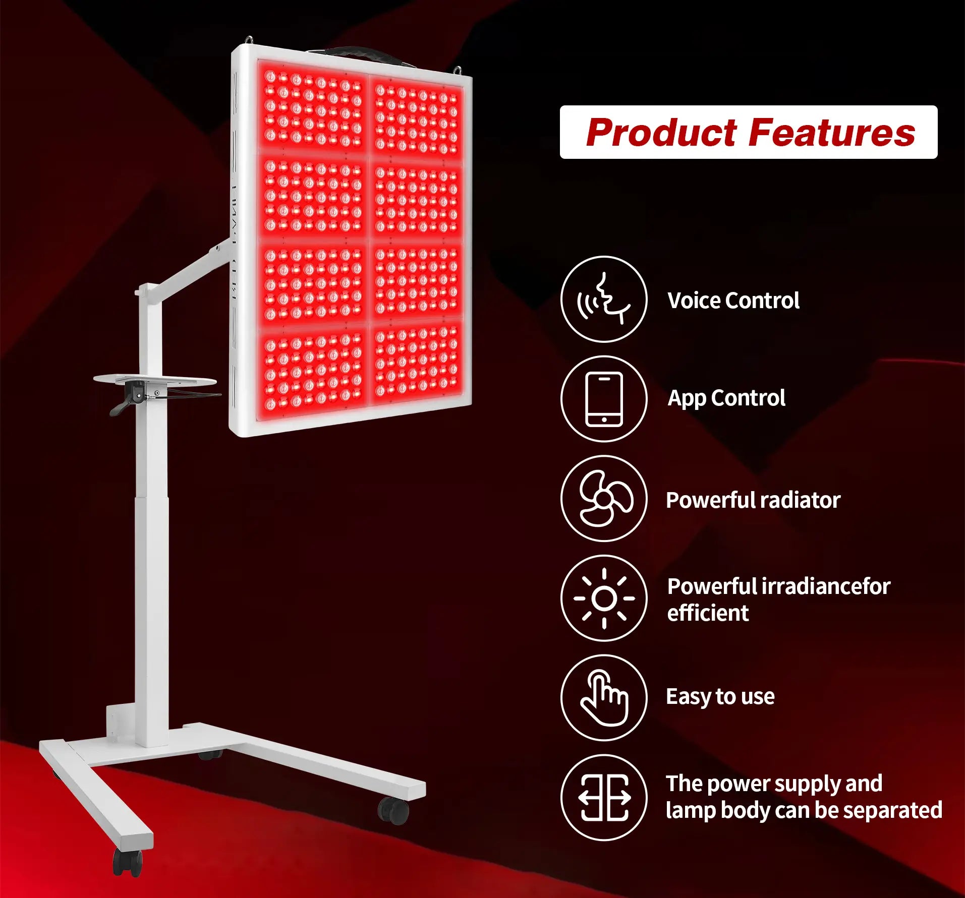YouLumi IRP010-08T red light therapy panel with voice control, app control, powerful radiator, and high-efficiency irradiance