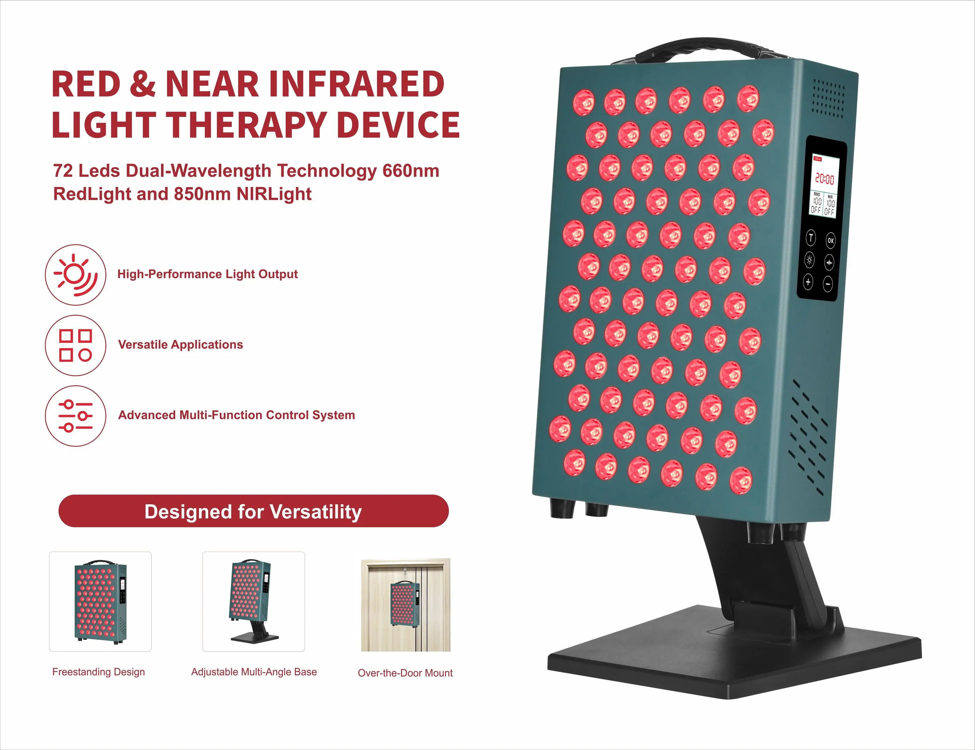 YouLumi red & near-infrared light therapy panel with key features, dual 660nm 850nm and adjustable stand