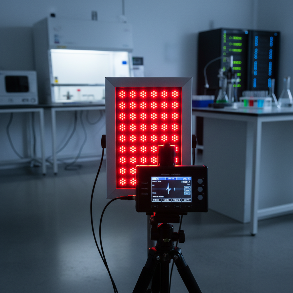A professional scientific photograph showing RLT equipment with measurement instruments to convey precision and technology