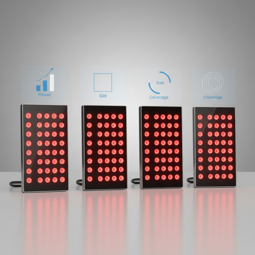 Professional red light therapy panel comparison chart showing side-by-side panels with key specifications for buying decisions.