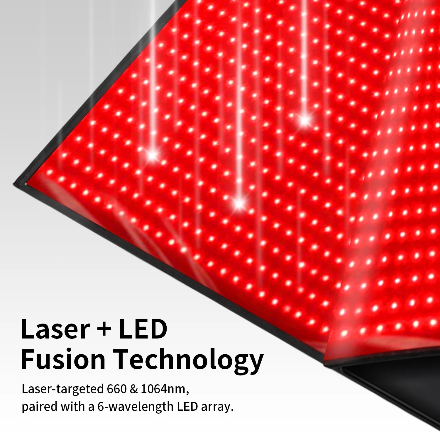 Close-up of the laser + LED sleep bag showing dense red diodes and laser plus LED fusion technology.