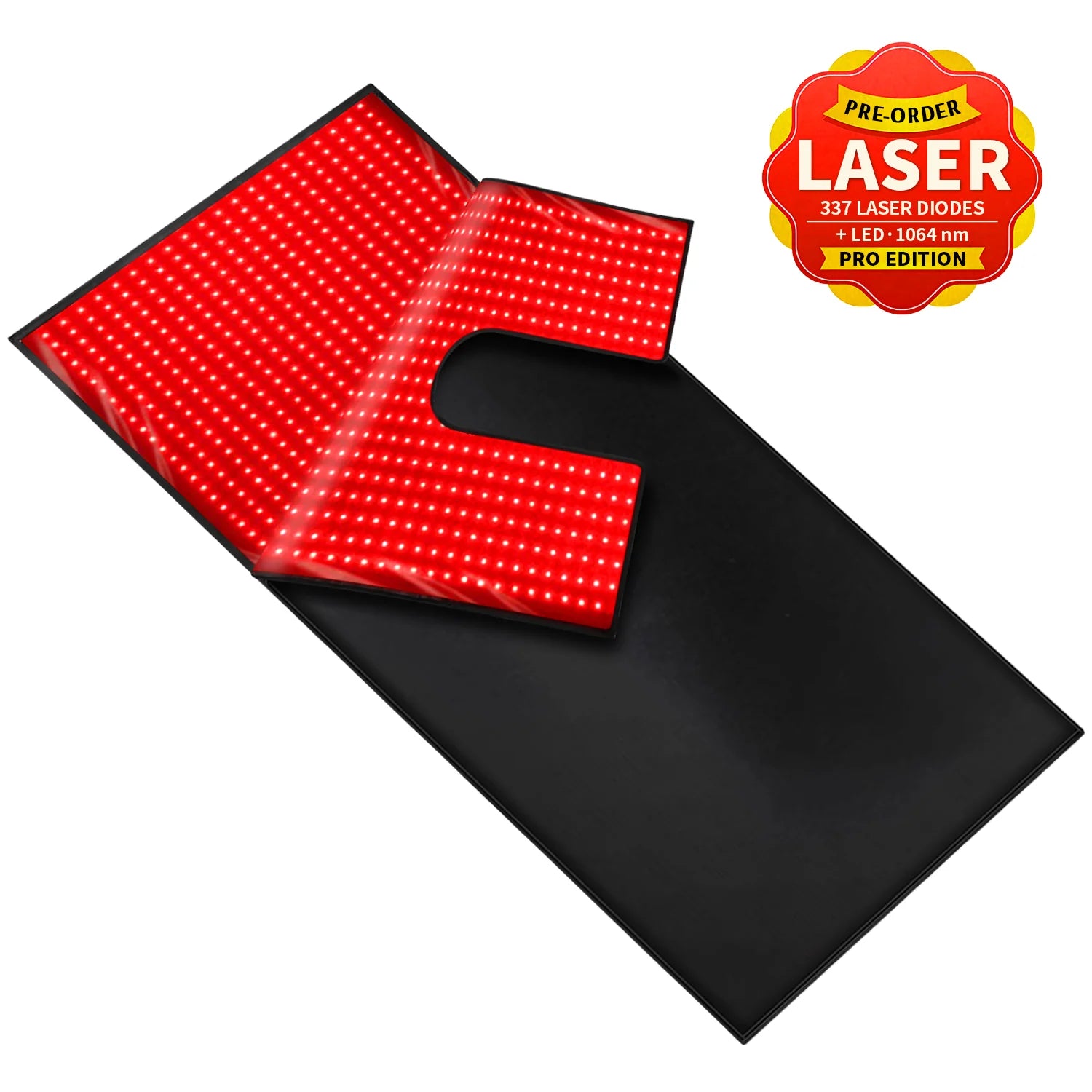 Laser + LED sleep bag product image showing the illuminated flexible upper panel and full-length lower mat.