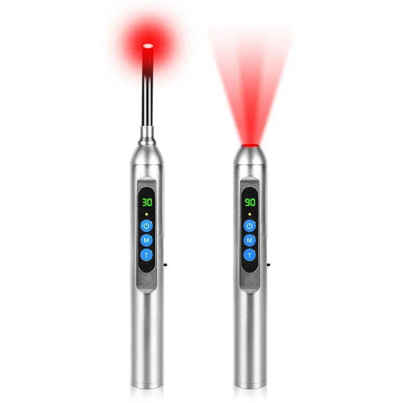 Youlumi handheld red light cold sore treatment device with curved oral tip and LCD controls