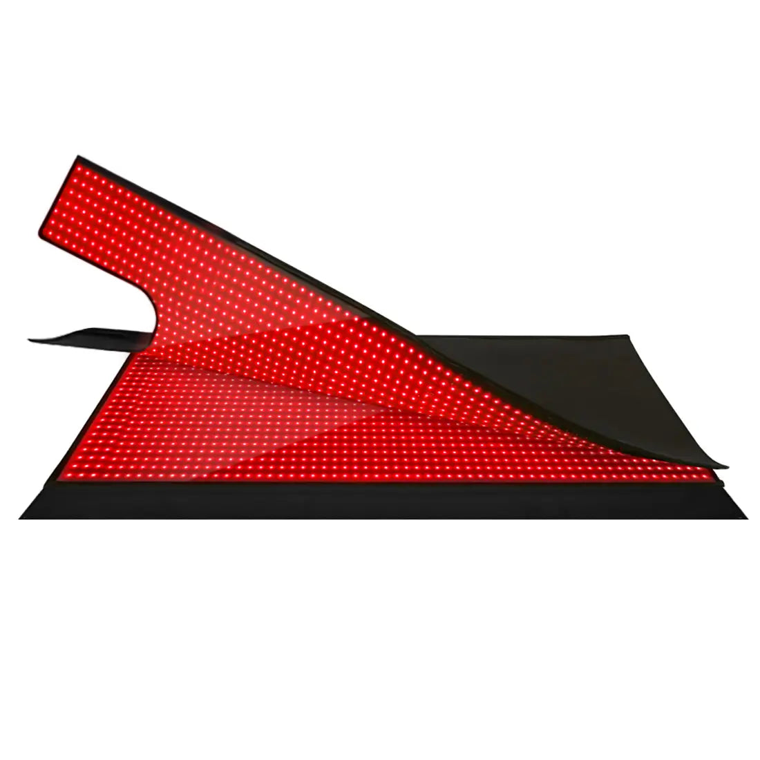 Red light therapy mat partially folded open, dense LED array for full-body treatment