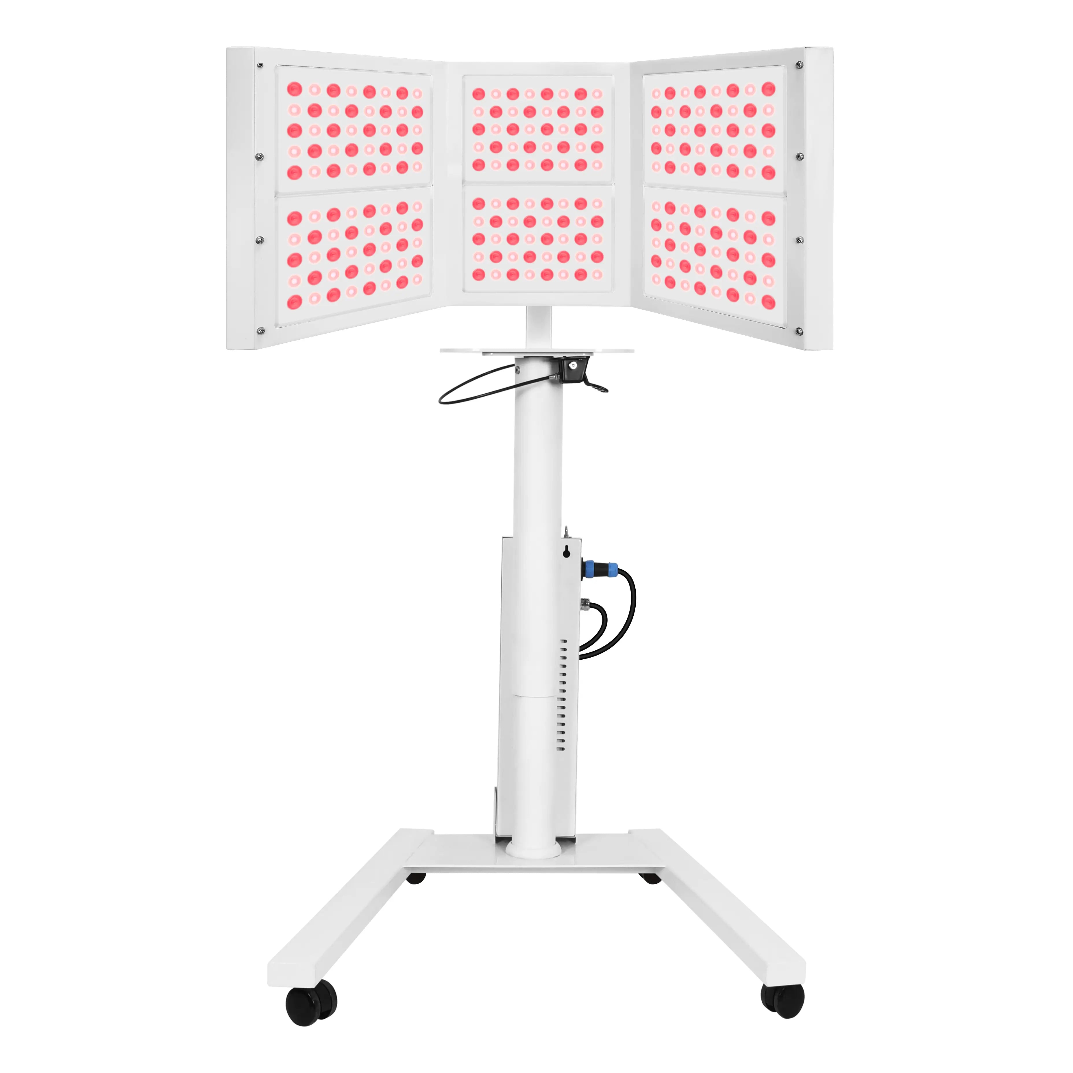 Front view of YL-IRP010-H06T curved red light therapy panel with mobile stand and 960 LEDs