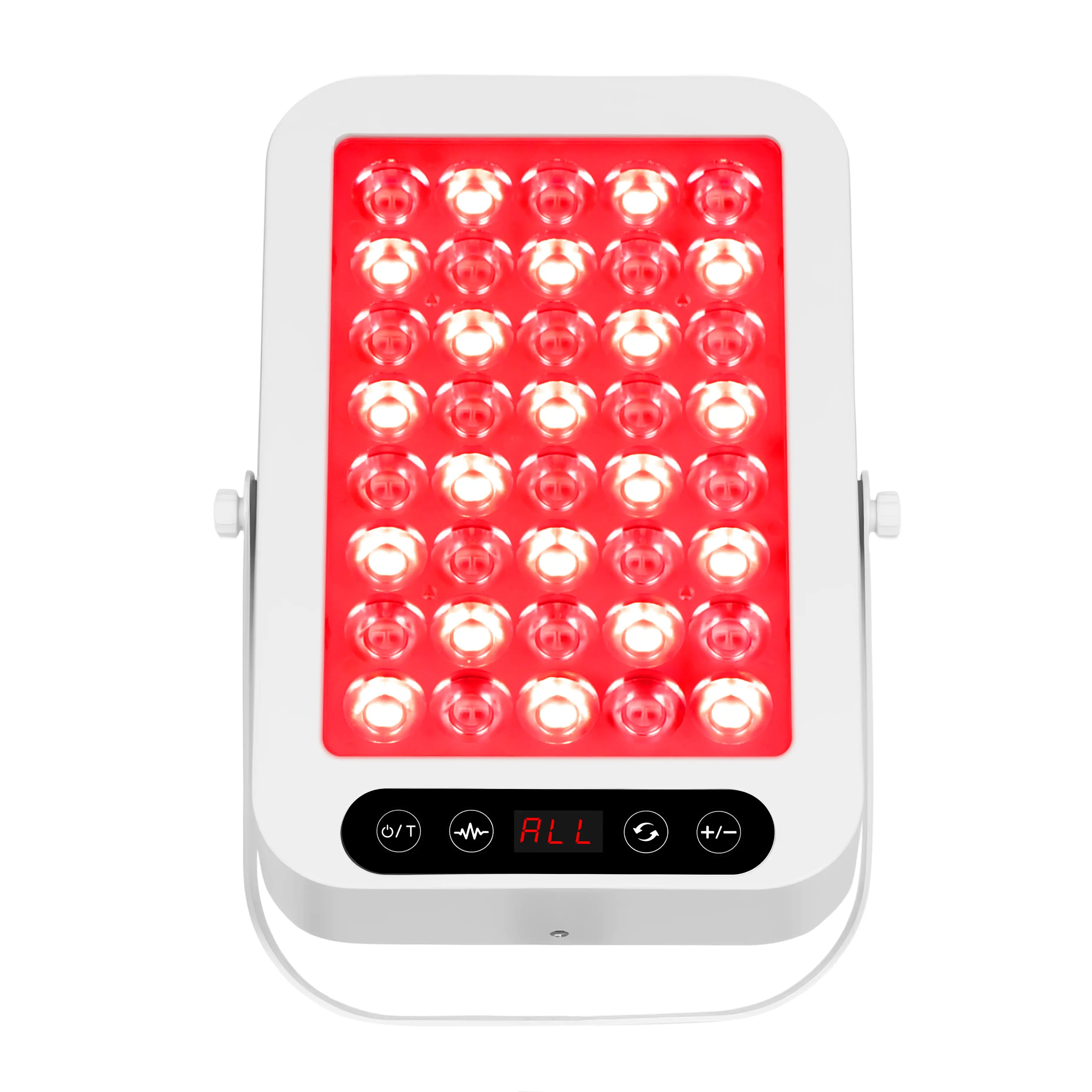 Close up of YouLumi red and near infrared light therapy panel with digital control display