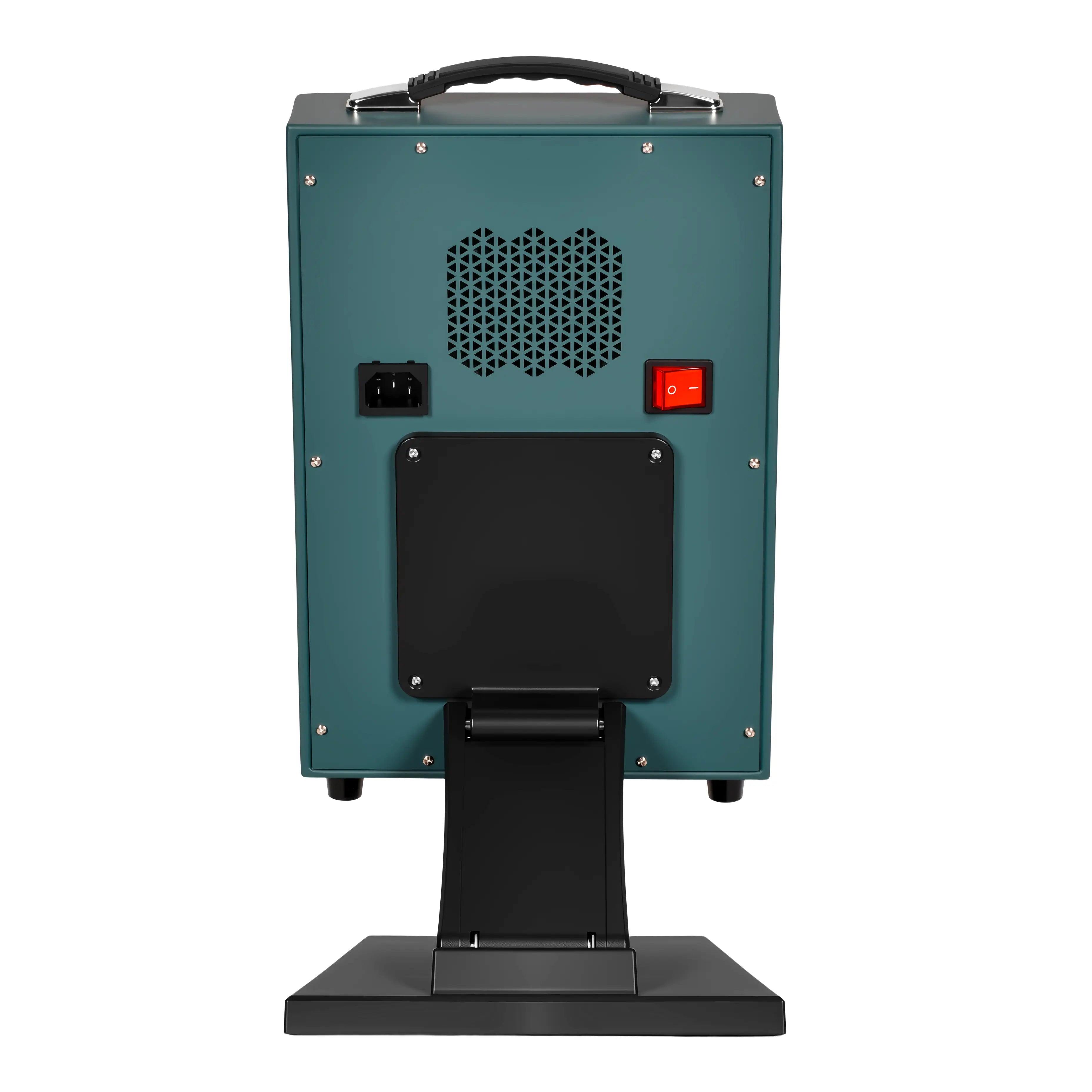 Back view of YouLumi red light therapy panel showing power switch, fan vent, and stand mount